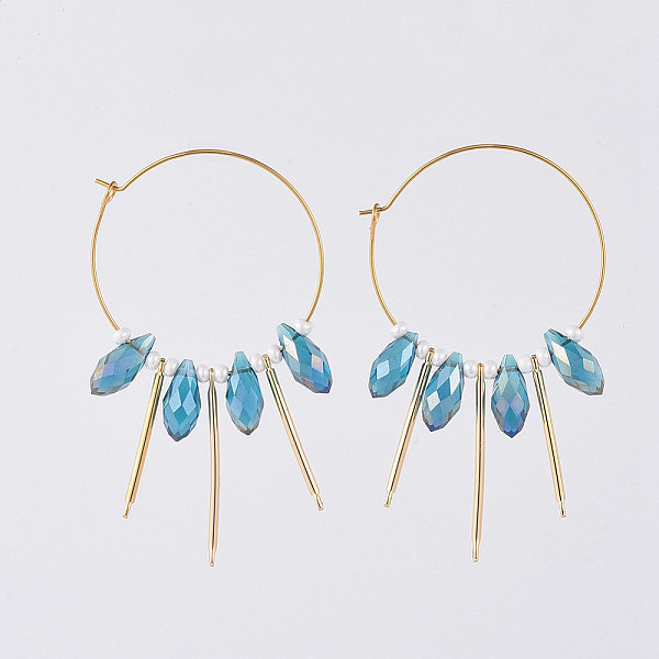 PandaHall 316L Surgical Stainless Steel Hoop Earring, with teardrop, Glass Beads, Round Glass Seed Beads and Brass Bar Links, Golden, Blue...
PandaHall 316L Surgical Stainless Steel Hoop Earring, with teardrop, Glass Beads, Round Glass Seed Beads and Brass Bar Links, Golden, Blue...