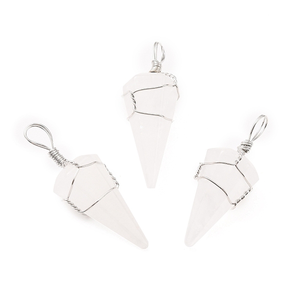 PandaHall Natural Quartz Crystal Gemstone Pendants, with Platinum Tone Copper Wire Wrapped, Cadmium Free & Lead Free, Faceted Cone...
PandaHall Natural Quartz Crystal Gemstone Pendants, with Platinum Tone Copper Wire Wrapped, Cadmium Free & Lead Free, Faceted Cone...