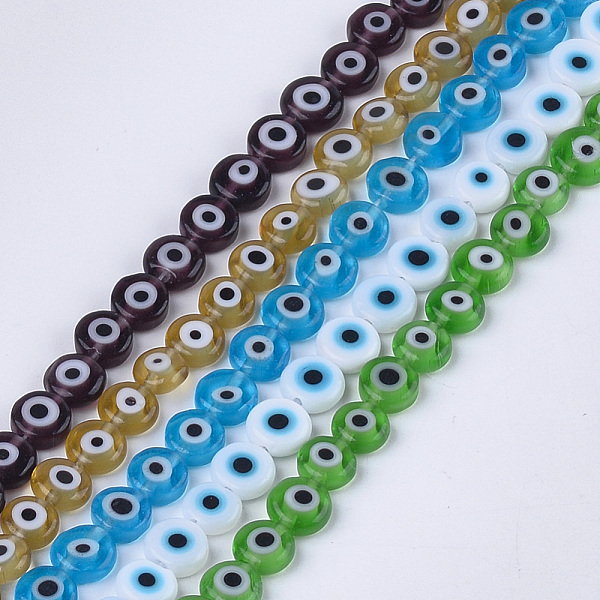 PandaHall Handmade Evil Eye Lampwork Beads Strands, Flat Round, Mixed Color, 6x2.5mm, Hole: 1mm, about 64~65pcs/strand, 14.1 inch~14.5 inch..., Multicolor
PandaHall Handmade Evil Eye Lampwork Beads Strands, Flat Round, Mixed Color, 6x2.5mm, Hole: 1mm, about 64~65pcs/strand, 14.1 inch~14.5 inch..., Multicolor