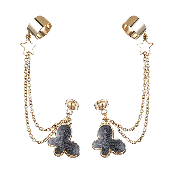 PandaHall Light Gold 304 Stainless Steel Cuff Earring Chains, Star & Butterfly Alloy Enamel Dangle Stud Earrings Crawler Earrings, Black...
PandaHall Light Gold 304 Stainless Steel Cuff Earring Chains, Star & Butterfly Alloy Enamel Dangle Stud Earrings Crawler Earrings, Black...