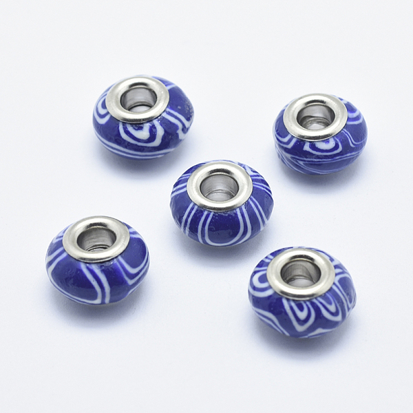 PandaHall Handmade Polymer Clay European Beads, with Silver Color Plated Brass Cores, Large Hole Beads, Rondelle, Medium Blue, 13~16x8~11mm...
PandaHall Handmade Polymer Clay European Beads, with Silver Color Plated Brass Cores, Large Hole Beads, Rondelle, Medium Blue, 13~16x8~11mm...