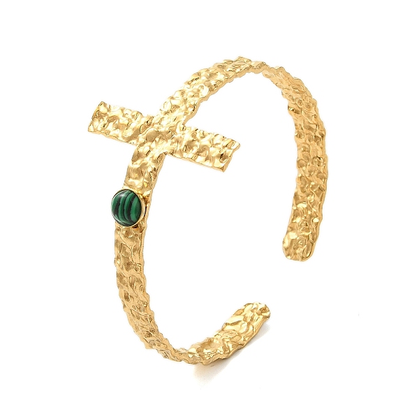 PandaHall 304 Stainless Steel Open Cuff Bangles, with Synthetic Malachite, Jewely Textured Bangles for Women, Real 18K Gold Plated, Cross...
PandaHall 304 Stainless Steel Open Cuff Bangles, with Synthetic Malachite, Jewely Textured Bangles for Women, Real 18K Gold Plated, Cross...