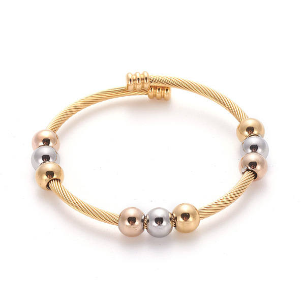 PandaHall 304 Stainless Steel Torque Bangles, Cuff Bangles, with Round Beads, Mixed Color, 2-1/8 inch(5.3cm) 304 Stainless Steel Multicolor
PandaHall 304 Stainless Steel Torque Bangles, Cuff Bangles, with Round Beads, Mixed Color, 2-1/8 inch(5.3cm) 304 Stainless Steel Multicolor
