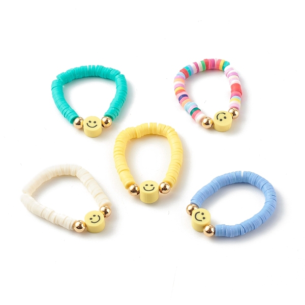 PandaHall Handmade Polymer Clay Beaded Stretch Rings, with Brass Beads and Elastic Crystal Thread, Flat Round with Smile, Mixed Color, Inner..., Multicolor
PandaHall Handmade Polymer Clay Beaded Stretch Rings, with Brass Beads and Elastic Crystal Thread, Flat Round with Smile, Mixed Color, Inner..., Multicolor
