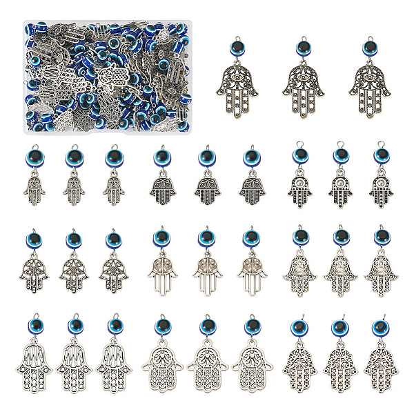 PandaHall 100Pcs 10 Styles Tibetan Style Alloy Pendants, with Evil Eye Resin Beads, Hamsa Hand/Hand of Miriam, Royal Blue, 32~45mm, Hole...
PandaHall 100Pcs 10 Styles Tibetan Style Alloy Pendants, with Evil Eye Resin Beads, Hamsa Hand/Hand of Miriam, Royal Blue, 32~45mm, Hole...
