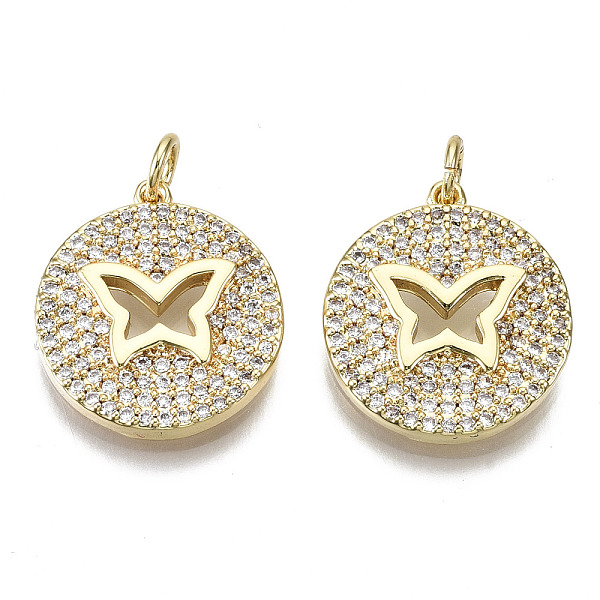PandaHall Brass Micro Pave Clear Cubic Zirconia Pendants, with Jump Rings, Nickel Free, Flat Round with Butterfly Shape, Real 16K Gold...
PandaHall Brass Micro Pave Clear Cubic Zirconia Pendants, with Jump Rings, Nickel Free, Flat Round with Butterfly Shape, Real 16K Gold...
