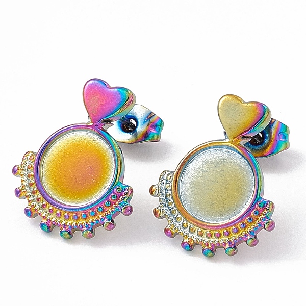 PandaHall Ion Plating(IP) 304 Stainless Steel Stud Earring Findings, Heart with Round Tray Earring Settings, with Ear Nuts, Rainbow Color...
PandaHall Ion Plating(IP) 304 Stainless Steel Stud Earring Findings, Heart with Round Tray Earring Settings, with Ear Nuts, Rainbow Color...