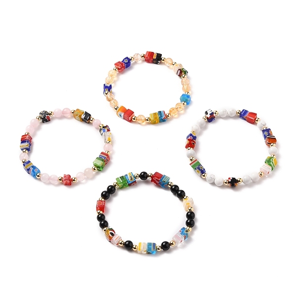 PandaHall Stretch Beaded Bracelets, with Cube Millefiori Glass Beads, Round Natural Gemstone Beads and Brass Beads, Mixed Color, Inner..., Multicolor
PandaHall Stretch Beaded Bracelets, with Cube Millefiori Glass Beads, Round Natural Gemstone Beads and Brass Beads, Mixed Color, Inner..., Multicolor