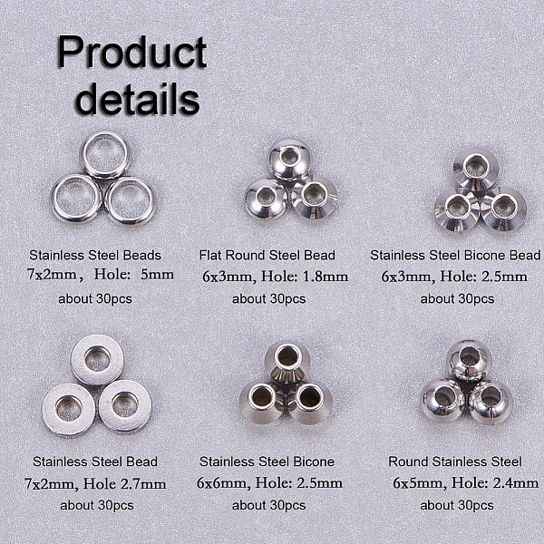PandaHall 180Pcs 6 Styles 304 Stainless Steel Beads, Spacer Beads, Round & Rondelle & Bicone & Flat Round, Stainless Steel Color 304...
PandaHall 180Pcs 6 Styles 304 Stainless Steel Beads, Spacer Beads, Round & Rondelle & Bicone & Flat Round, Stainless Steel Color 304...