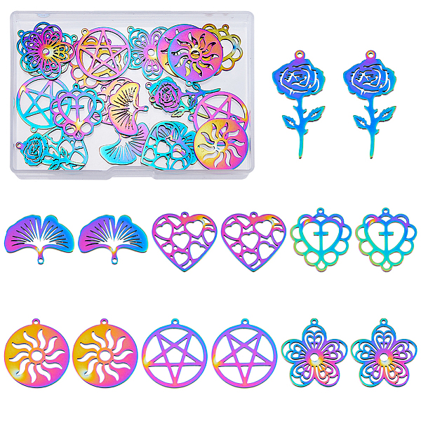 PandaHall SUPERFINDINGS 28Pcs 7 Style 304 Stainless Steel Pendants, Rose & Ginkgo Leaf & Heart, Rainbow Color, 18~32x15.5~25.5x1.5mm, Hole...
PandaHall SUPERFINDINGS 28Pcs 7 Style 304 Stainless Steel Pendants, Rose & Ginkgo Leaf & Heart, Rainbow Color, 18~32x15.5~25.5x1.5mm, Hole...