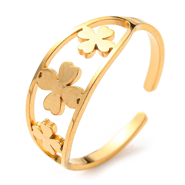 PandaHall 304 Stainless Steel Clover Open Cuff Ring, Golden, Inner Diameter: 18mm 304 Stainless Steel Clover
PandaHall 304 Stainless Steel Clover Open Cuff Ring, Golden, Inner Diameter: 18mm 304 Stainless Steel Clover