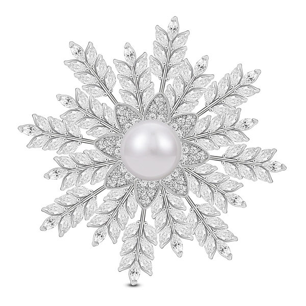 PandaHall SHEGRACE Brass Safety Brooch, with Grade AAA Cubic Zirconia and Shell Pearl, Snowflake, Platinum, 52.5mm Brass
PandaHall SHEGRACE Brass Safety Brooch, with Grade AAA Cubic Zirconia and Shell Pearl, Snowflake, Platinum, 52.5mm Brass