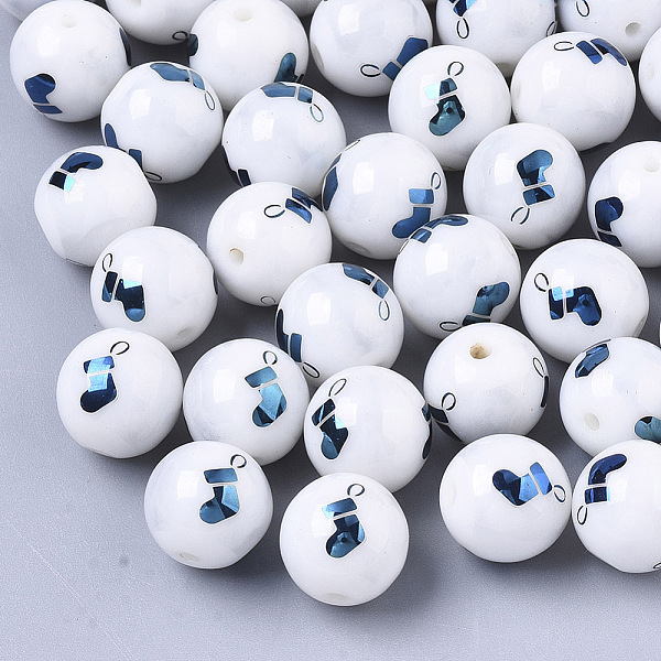 PandaHall Christmas Opaque Glass Beads, Round with Electroplate Christmas Sock Pattern, Blue Plated, 10mm, Hole: 1.2mm Glass Round White
PandaHall Christmas Opaque Glass Beads, Round with Electroplate Christmas Sock Pattern, Blue Plated, 10mm, Hole: 1.2mm Glass Round White