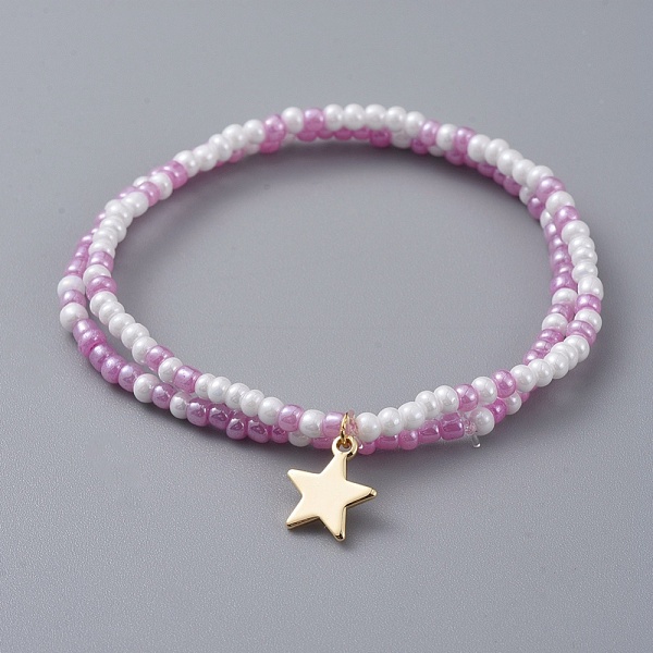 PandaHall Glass Seed Beaded Kids Stretch Bracelets, Stackable Bracelets, with Star Brass Charms, Lilac, 2 inch(5cm), 2pcs/set Glass Purple
PandaHall Glass Seed Beaded Kids Stretch Bracelets, Stackable Bracelets, with Star Brass Charms, Lilac, 2 inch(5cm), 2pcs/set Glass Purple