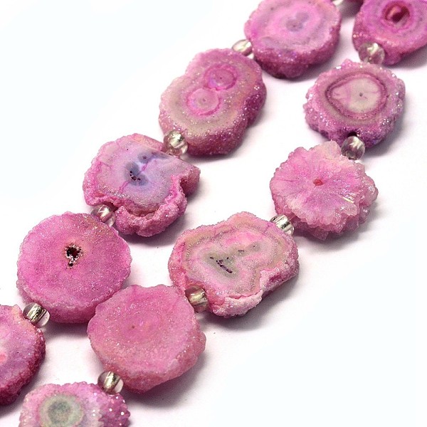 PandaHall Natural Druzy Quartz Crystal Beads Strands, Solar Quartz, Dyed, Nuggets, Hot Pink, 14~22x13~20x4~6mm, Hole: 1.5~2mm, about...
PandaHall Natural Druzy Quartz Crystal Beads Strands, Solar Quartz, Dyed, Nuggets, Hot Pink, 14~22x13~20x4~6mm, Hole: 1.5~2mm, about...