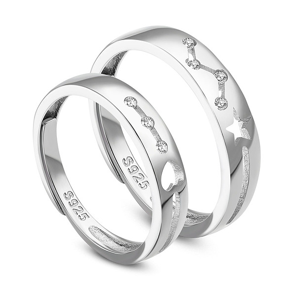 PandaHall SHEGRACE Adjustable Rhodium Plated 925 Sterling Silver Couple Rings, with Grade AAA Cubic Zirconia, Star and Heart, Platinum, Size..., Clear
PandaHall SHEGRACE Adjustable Rhodium Plated 925 Sterling Silver Couple Rings, with Grade AAA Cubic Zirconia, Star and Heart, Platinum, Size..., Clear