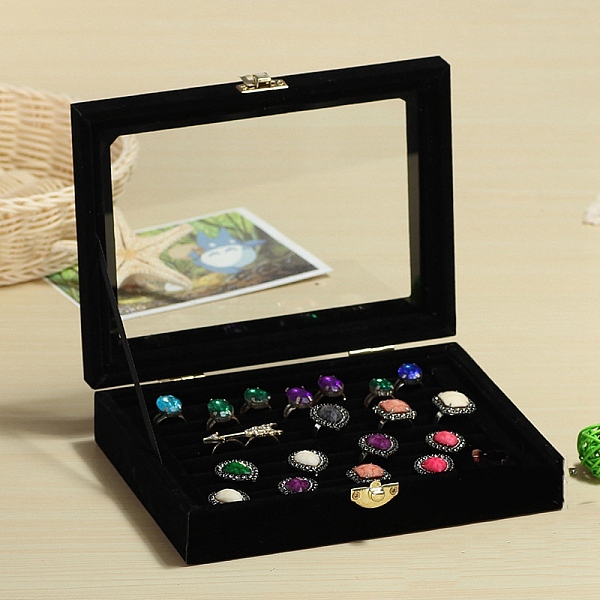 PandaHall Flock with Glass Rings Jewelry Display Box, Black, 200x150x50mm Velvet Rectangle Black
PandaHall Flock with Glass Rings Jewelry Display Box, Black, 200x150x50mm Velvet Rectangle Black