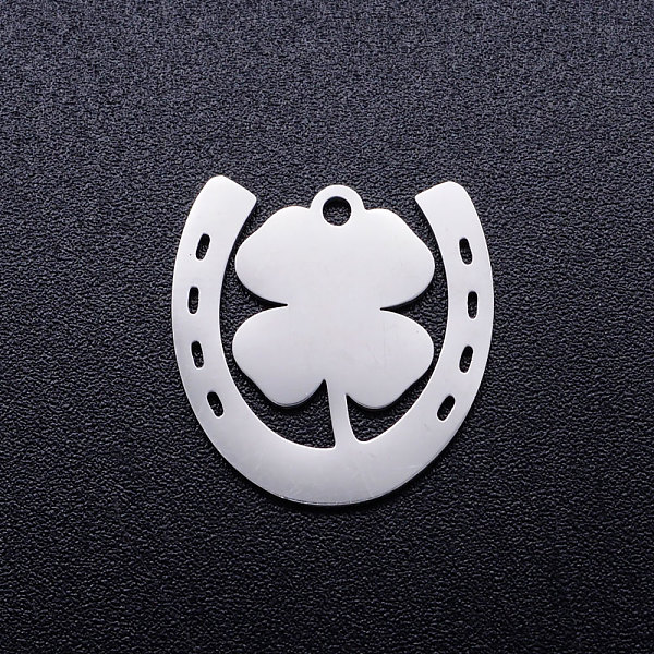 PandaHall 201 Stainless Steel Pendants, Horseshoe with Clover, Stainless Steel Color, 17x16.5x1mm, Hole: 1.5mm 201 Stainless Steel Clover
PandaHall 201 Stainless Steel Pendants, Horseshoe with Clover, Stainless Steel Color, 17x16.5x1mm, Hole: 1.5mm 201 Stainless Steel Clover