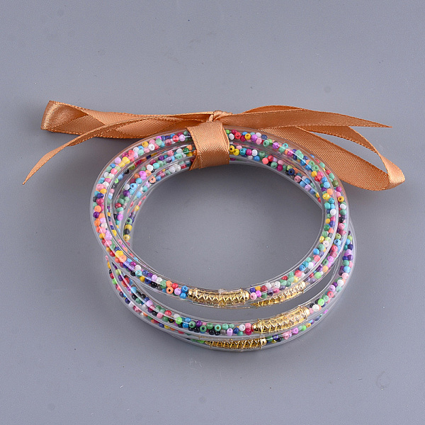 PandaHall PVC Plastic Buddhist Bangle Sets, Jelly Bangles, with Glass Seed Beads and Polyester Ribbon, Colorful, 2-1/2 inch(6.3cm), 5pcs/set...
PandaHall PVC Plastic Buddhist Bangle Sets, Jelly Bangles, with Glass Seed Beads and Polyester Ribbon, Colorful, 2-1/2 inch(6.3cm), 5pcs/set...