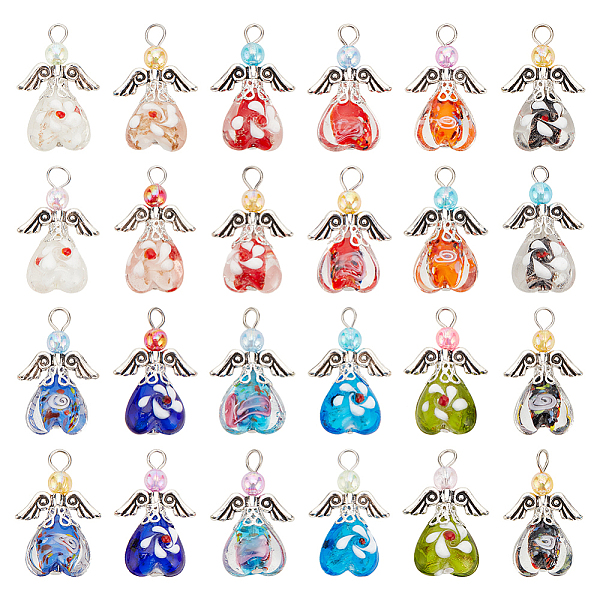 PandaHall 24Pcs 12 Color Handmade Lampwork & Alloy & Acrylic Pendants, Angel Charms, with Iron Loops, Mixed Color, 31x21x10mm, Hole: 3.5mm..., Multicolor
PandaHall 24Pcs 12 Color Handmade Lampwork & Alloy & Acrylic Pendants, Angel Charms, with Iron Loops, Mixed Color, 31x21x10mm, Hole: 3.5mm..., Multicolor