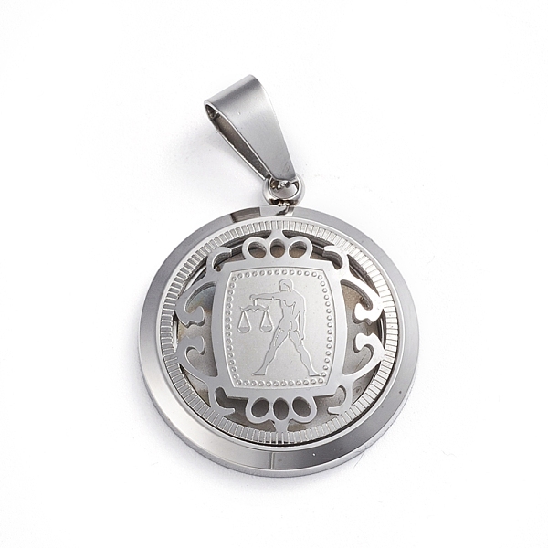 PandaHall 304 Stainless Steel Pendants, Flat Round with 12 Constellation/Zodiac Sign, Stainless Steel Color, Libra, 29x25x4.5mm, Hole: 9x5mm...
PandaHall 304 Stainless Steel Pendants, Flat Round with 12 Constellation/Zodiac Sign, Stainless Steel Color, Libra, 29x25x4.5mm, Hole: 9x5mm...