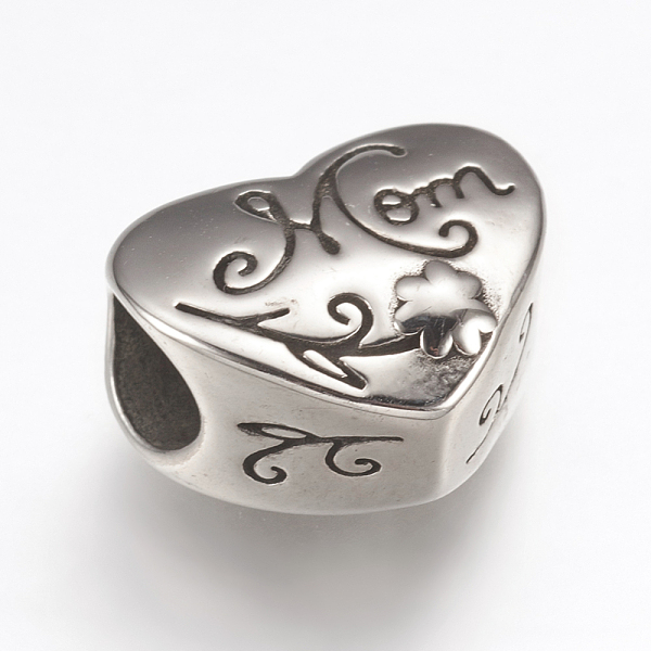 PandaHall Mother's Day Theme, 316 Surgical Stainless Steel European Beads, Large Hole Beads, Heart with Mom, Antique Silver, 11.5x13.5x7.5mm...
PandaHall Mother's Day Theme, 316 Surgical Stainless Steel European Beads, Large Hole Beads, Heart with Mom, Antique Silver, 11.5x13.5x7.5mm...