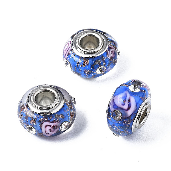 PandaHall Handmade Lampwork European Beads, with Gold Foil and Rhinestone, Large Hole Rondelle Beads, with Platinum Tone Brass Double Cores...
PandaHall Handmade Lampwork European Beads, with Gold Foil and Rhinestone, Large Hole Rondelle Beads, with Platinum Tone Brass Double Cores...