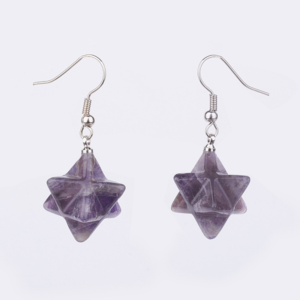 PandaHall Natural Amethyst Dangle Earrings, with Alloy Earring Hooks, Merkaba Star, 41mm, pendant: 24~25x20~21.5mm, Pin: 0.6mm Amethyst
PandaHall Natural Amethyst Dangle Earrings, with Alloy Earring Hooks, Merkaba Star, 41mm, pendant: 24~25x20~21.5mm, Pin: 0.6mm Amethyst