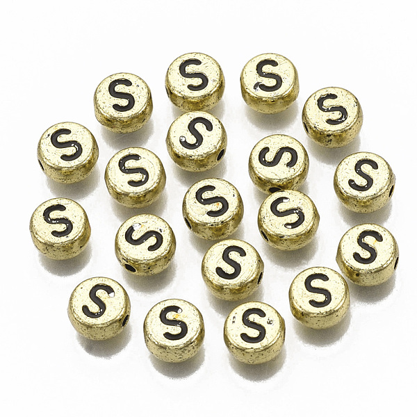 PandaHall Plating Acrylic Beads, Horizontal Hole, Flat Round with Letter, Golden Plated, Black, Letter.S, 7x4mm, Hole: 1.2mm, about...
PandaHall Plating Acrylic Beads, Horizontal Hole, Flat Round with Letter, Golden Plated, Black, Letter.S, 7x4mm, Hole: 1.2mm, about...