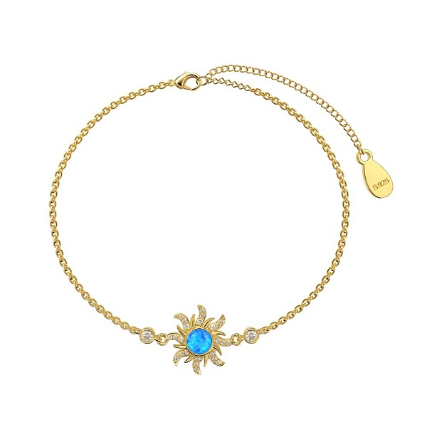 PandaHall 925 Sterling Silver Sun Link Bracelets, with Synthetic Opal, Real 18K Gold Plated, 5-7/8 inch(15cm) Sterling Silver Sun
PandaHall 925 Sterling Silver Sun Link Bracelets, with Synthetic Opal, Real 18K Gold Plated, 5-7/8 inch(15cm) Sterling Silver Sun