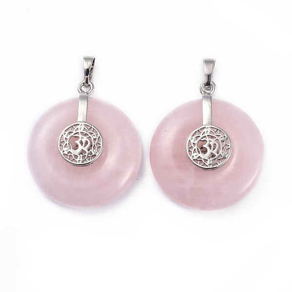 PandaHall Natural Rose Quartz Pendants, with Platinum Tone Brass Findings, Donut/Pi Disc with Aum/Om Symbol, 35.5x30x8.5~9.5mm, Hole..., Pink
PandaHall Natural Rose Quartz Pendants, with Platinum Tone Brass Findings, Donut/Pi Disc with Aum/Om Symbol, 35.5x30x8.5~9.5mm, Hole..., Pink