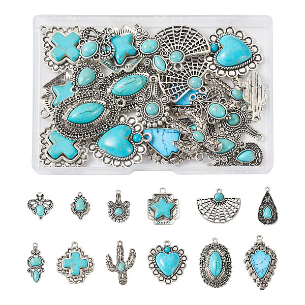PandaHall 24Pcs 12 Styles Synthetic Turquoise Pendants, with Antique Silver Tone Zinc Alloy Findings, Dyed, Fan & Cactus & Cross, Mixed...
PandaHall 24Pcs 12 Styles Synthetic Turquoise Pendants, with Antique Silver Tone Zinc Alloy Findings, Dyed, Fan & Cactus & Cross, Mixed...