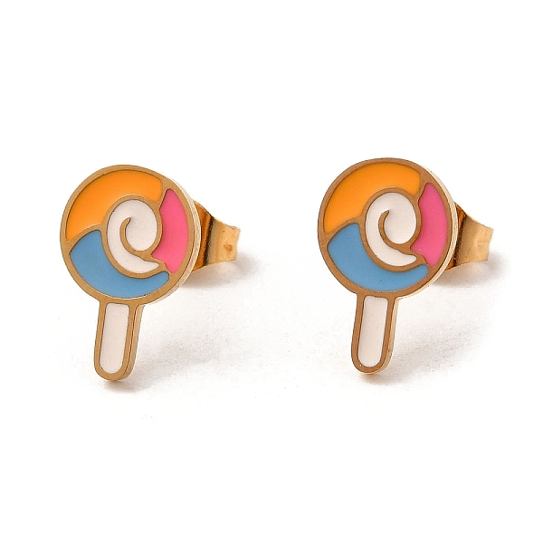PandaHall Ion Plating(IP) 304 Stainless Steel Stud Earrings with Colorful Enamel, Lollipop Shape, Real 18K Gold Plated, 11.5x7.5mm 304..., Multicolor
PandaHall Ion Plating(IP) 304 Stainless Steel Stud Earrings with Colorful Enamel, Lollipop Shape, Real 18K Gold Plated, 11.5x7.5mm 304..., Multicolor