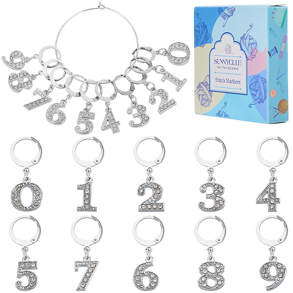 PandaHall Number 0~9 Alloy Rhinestone Pendant Stitch Markers, Crochet Leverback Hoop Charms, Locking Stitch Marker with Wine Glass Charm...
PandaHall Number 0~9 Alloy Rhinestone Pendant Stitch Markers, Crochet Leverback Hoop Charms, Locking Stitch Marker with Wine Glass Charm...