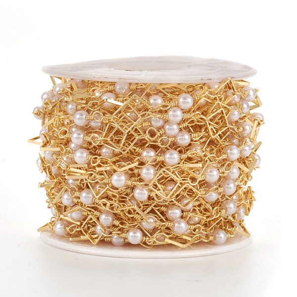 PandaHall Brass Handmade Beaded Chain, with Round Glass Beads, Long-Lasting Plated, Soldered, with Spool, Rhombus, Real 18K Gold Plated..., White
PandaHall Brass Handmade Beaded Chain, with Round Glass Beads, Long-Lasting Plated, Soldered, with Spool, Rhombus, Real 18K Gold Plated..., White