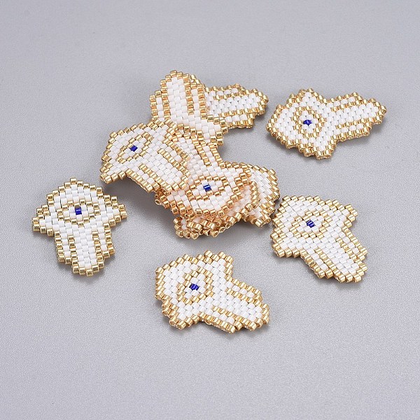 PandaHall Handmade Japanese Seed Beads, with Japan Import Thread, Loom Pattern, Hamsa Hand with Eye, White, 27x20x2mm Glass Palm White
PandaHall Handmade Japanese Seed Beads, with Japan Import Thread, Loom Pattern, Hamsa Hand with Eye, White, 27x20x2mm Glass Palm White
