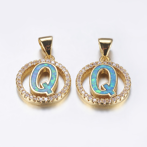 PandaHall Brass Micro Pave Cubic Zirconia Pendants, with Synthetic Opal, Flat Round and Letter.Q, Golden, Letter.Q, 16x14x2.5mm, Hole: 4x4mm...
PandaHall Brass Micro Pave Cubic Zirconia Pendants, with Synthetic Opal, Flat Round and Letter.Q, Golden, Letter.Q, 16x14x2.5mm, Hole: 4x4mm...
