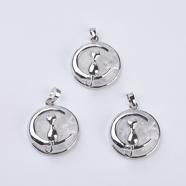 PandaHall Natural Quartz Crystal Kitten Pendants, Rock Crystal, with Brass Findings, Flat Round with Cat & Crescent Moon Shape, Platinum...
PandaHall Natural Quartz Crystal Kitten Pendants, Rock Crystal, with Brass Findings, Flat Round with Cat & Crescent Moon Shape, Platinum...
