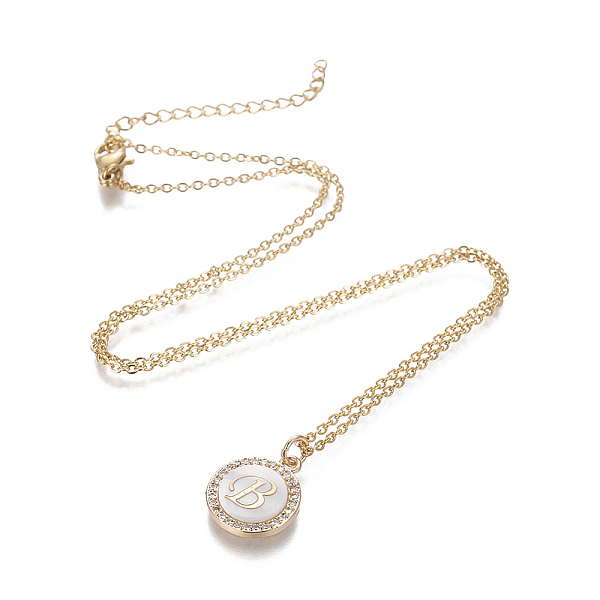 PandaHall Brass Initial Pendant Necklaces, with Shell, Cubic Zirconia and 304 Stainless Steel Cable Chains, Flat Round with Letter, Letter.B..., Clear
PandaHall Brass Initial Pendant Necklaces, with Shell, Cubic Zirconia and 304 Stainless Steel Cable Chains, Flat Round with Letter, Letter.B..., Clear