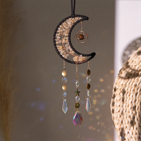 PandaHall Moon Natural Tiger Eye Chips & Glass Suncatchers, Hanging Pendant Decorations with Golden Metal Findings, 360mm Tiger Eye Moon
PandaHall Moon Natural Tiger Eye Chips & Glass Suncatchers, Hanging Pendant Decorations with Golden Metal Findings, 360mm Tiger Eye Moon