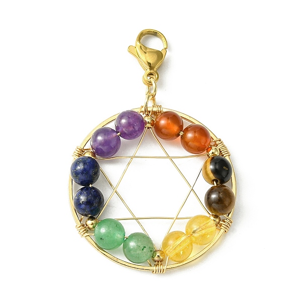 PandaHall Wire Wrapped Chakra Mixed Gemstone Pendant Decorations, with 304 Stainless Steel Lobster Claw Clasps, 53mm Mixed Stone Flat Round
PandaHall Wire Wrapped Chakra Mixed Gemstone Pendant Decorations, with 304 Stainless Steel Lobster Claw Clasps, 53mm Mixed Stone Flat Round