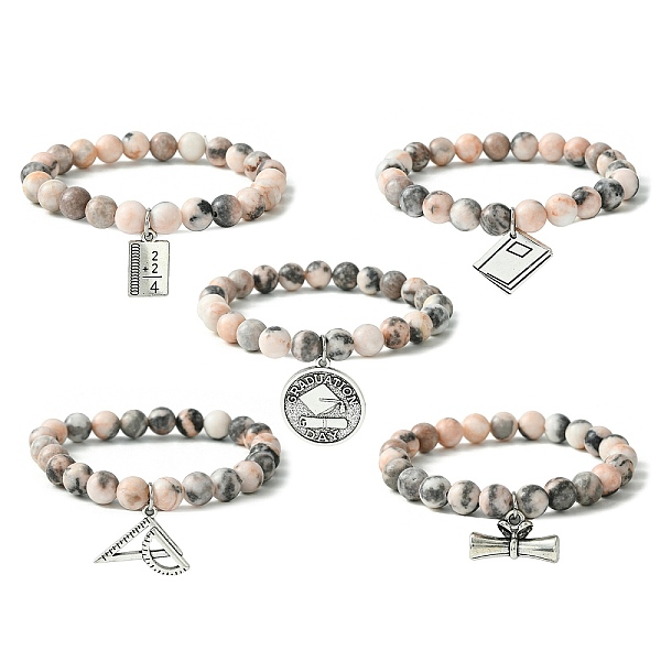 PandaHall Natural Pink Zebra Jasper Round Beaded Stretch Bracelet, Graduation Alloy Charms Bracelet, Mixed Shapes, Inner Diameter: 2-1/4...
PandaHall Natural Pink Zebra Jasper Round Beaded Stretch Bracelet, Graduation Alloy Charms Bracelet, Mixed Shapes, Inner Diameter: 2-1/4...
