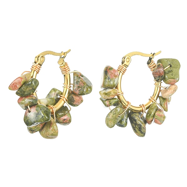 PandaHall Natural Unakite Chips Braided Hoop Earrings, 304 Stainless Steel Wire Wrap Jewelry for Women, 25~27x28~33x7~9mm, Pin: 0.6mm...
PandaHall Natural Unakite Chips Braided Hoop Earrings, 304 Stainless Steel Wire Wrap Jewelry for Women, 25~27x28~33x7~9mm, Pin: 0.6mm...