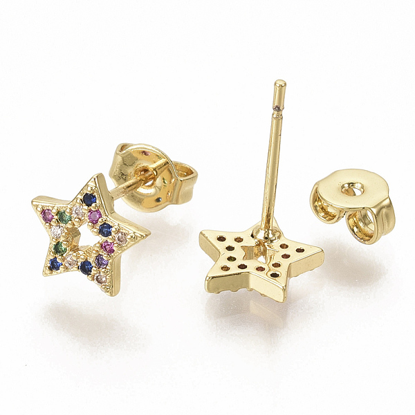 PandaHall Brass Micro Pave Colorful Cubic Zirconia Stud Earrings, with Earring Backs, Star, Real 16K Gold Plated, 8x8mm, Pin: 0.7mm Cubic...
PandaHall Brass Micro Pave Colorful Cubic Zirconia Stud Earrings, with Earring Backs, Star, Real 16K Gold Plated, 8x8mm, Pin: 0.7mm Cubic...