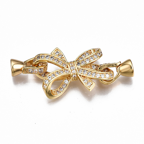 PandaHall Brass Micro Pave Clear Cubic Zirconia Fold Over Clasps, Nickel Free, Bowknot, Real 18K Gold Plated, 41mm long, Bowknot...
PandaHall Brass Micro Pave Clear Cubic Zirconia Fold Over Clasps, Nickel Free, Bowknot, Real 18K Gold Plated, 41mm long, Bowknot...