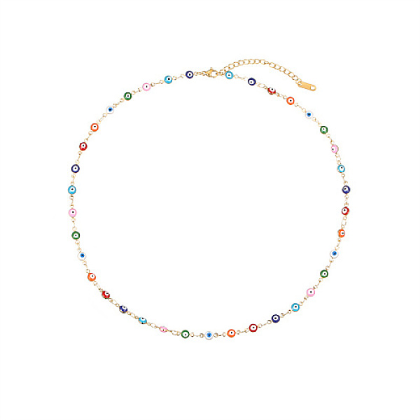 PandaHall Real 18K Gold Plated Stainless Steel Enamel Chain Necklace, Evil Eye Necklace for Women, Flat Round Stainless Steel Flat Round
PandaHall Real 18K Gold Plated Stainless Steel Enamel Chain Necklace, Evil Eye Necklace for Women, Flat Round Stainless Steel Flat Round