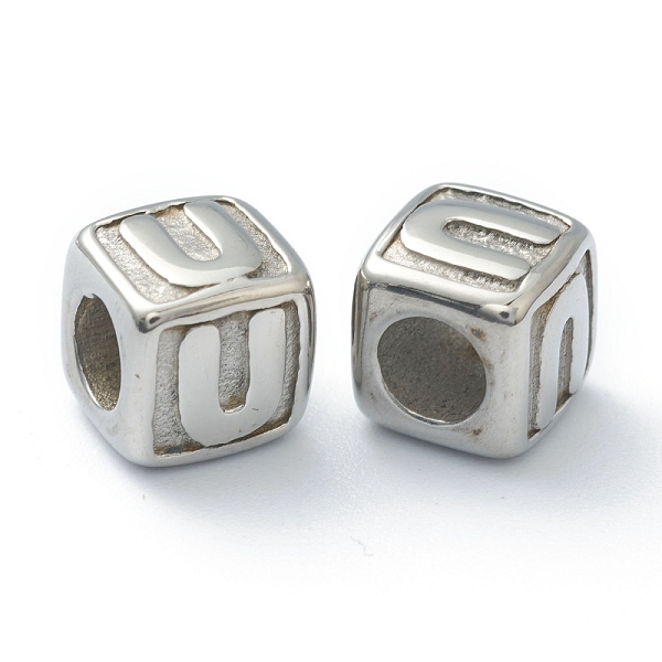 PandaHall 304 Stainless Steel European Beads, Large Hole Beads, Horizontal Hole, Cube with Letter, Stainless Steel Color, Letter.U, 8x8x8mm...
PandaHall 304 Stainless Steel European Beads, Large Hole Beads, Horizontal Hole, Cube with Letter, Stainless Steel Color, Letter.U, 8x8x8mm...