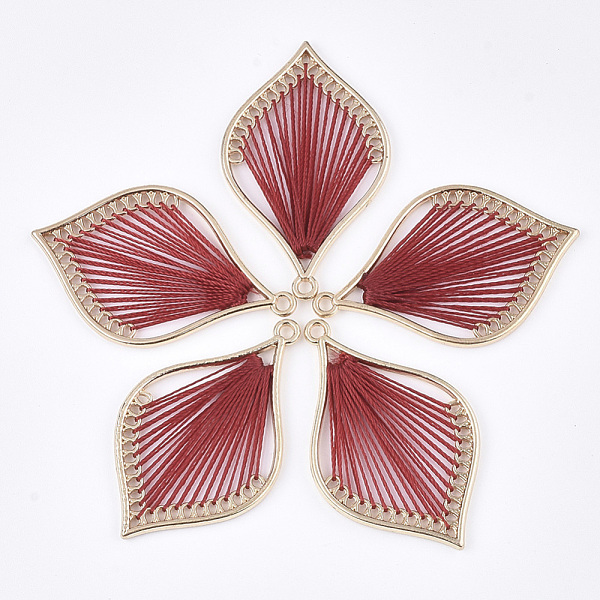 PandaHall Cotton Thread Woven Pendants, with Alloy Findings, Leaf, Golden, FireBrick, 43x26.5x2mm, Hole: 1.8mm Cotton Leaf Red
PandaHall Cotton Thread Woven Pendants, with Alloy Findings, Leaf, Golden, FireBrick, 43x26.5x2mm, Hole: 1.8mm Cotton Leaf Red