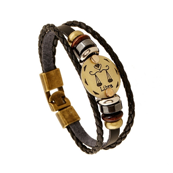 PandaHall Braided Cowhide Cord Multi-Strand Bracelets, Constellation Bracelet for Men, with Wood Bead & Alloy Clasp, Libra, 7-7/8~8-1/2 inch..., Black
PandaHall Braided Cowhide Cord Multi-Strand Bracelets, Constellation Bracelet for Men, with Wood Bead & Alloy Clasp, Libra, 7-7/8~8-1/2 inch..., Black