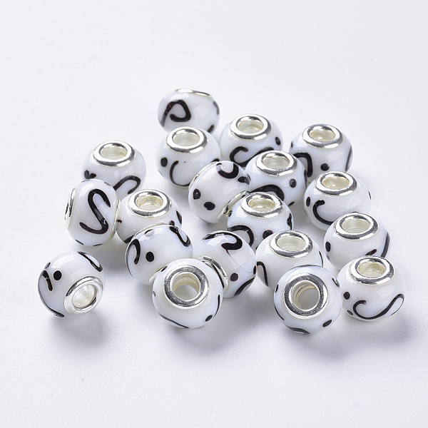 PandaHall Handmade Lampwork European Beads, Large Hole Beads, with Silver Color Plated Brass Double Cores, Rondelle, White, 14x11mm, Hole...
PandaHall Handmade Lampwork European Beads, Large Hole Beads, with Silver Color Plated Brass Double Cores, Rondelle, White, 14x11mm, Hole...